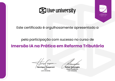 Certificado Imersao TAX SUMMIT 2 Certificado Imersao TAX SUMMIT 2